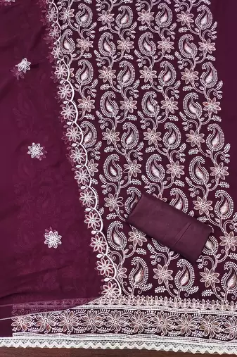 Women's purple heavy thread embroidery georgette dress material
