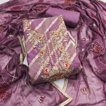 Women's purple weaving & handwork simmer modal cotton dress material 1