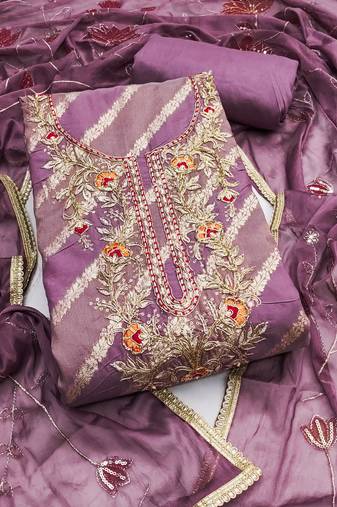 Women's purple unstitched weaving & handwork simmer modal cotton dress material (msmfc11593a)