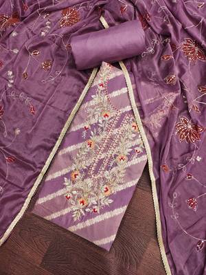 Women's purple weaving & handwork simmer modal cotton dress material 4