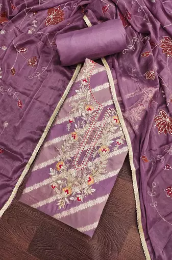 Women's purple weaving & handwork simmer modal cotton dress material