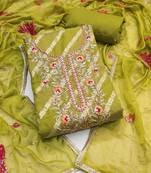 Women's green unstitched weaving & handwork simmer modal cotton dress material (msmfc11593b)