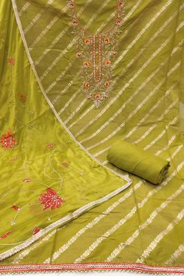 Women's green weaving & handwork simmer modal cotton dress material 2