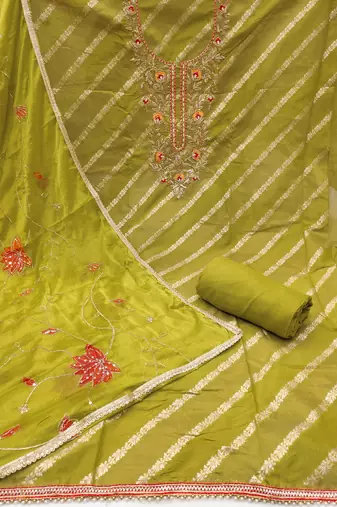 Women's green weaving & handwork simmer modal cotton dress material