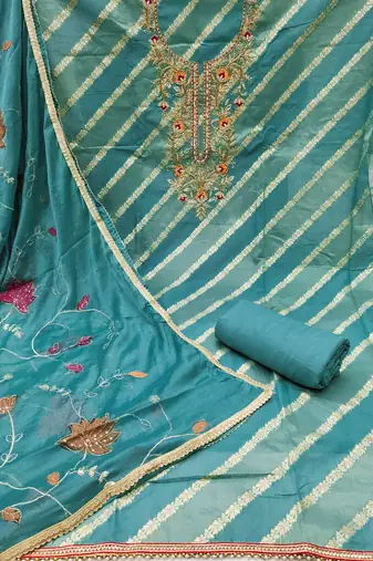 Women's blue weaving & handwork simmer modal cotton dress material