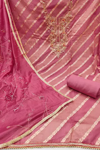 Women's pink weaving & handwork simmer modal cotton dress material