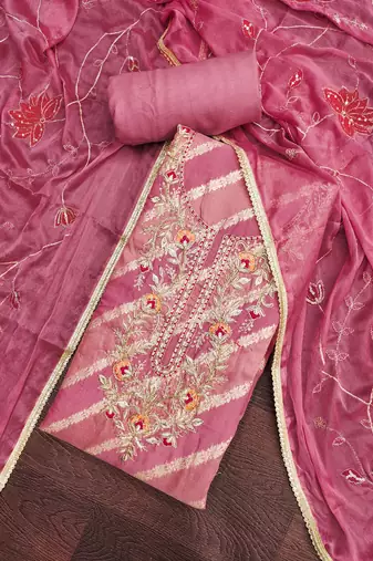 Women's pink weaving & handwork simmer modal cotton dress material