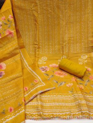 Women's mustard unstitched print & embroidery simmer cotton silk dress material (msmfc11594c) 2