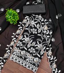 Women's black heavy thread embroidery georgette dress material