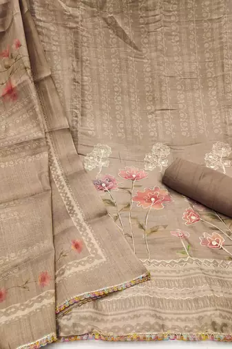 Women's grey unstitched print & embroidery simmer cotton silk dress material (msmfc11594d)