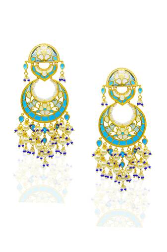 gold plated Blue stone chandbali earrings in Sterling Silver