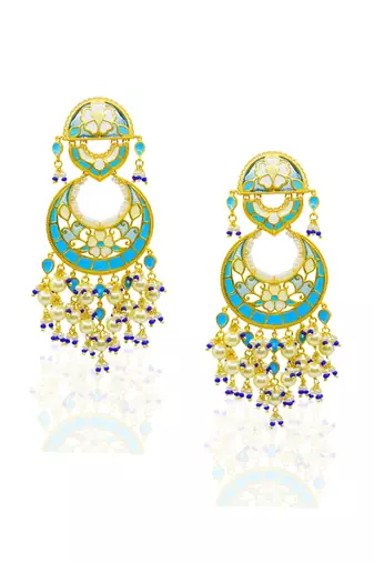 gold plated Blue stone chandbali earrings in Sterling Silver