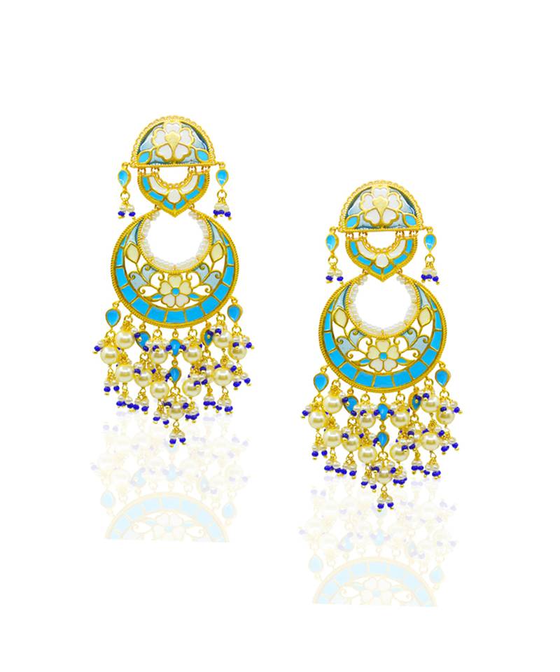 gold plated Blue stone chandbali earrings in Sterling Silver