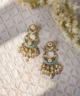 gold plated Blue stone chandbali earrings in Sterling Silver 3