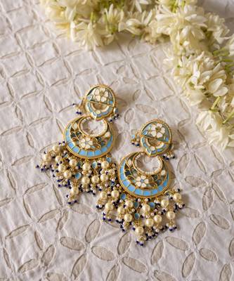 gold plated Blue stone chandbali earrings in Sterling Silver 4