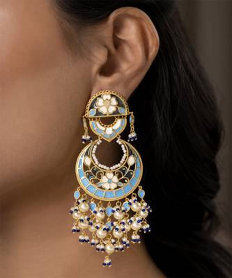 gold plated Blue stone chandbali earrings in Sterling Silver 1