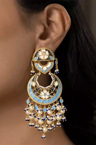 gold plated Blue stone chandbali earrings in Sterling Silver