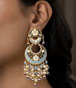 gold plated Blue stone chandbali earrings in Sterling Silver