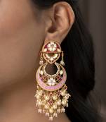 gold plated  Pink stone chandbali earrings in Sterling Silver
