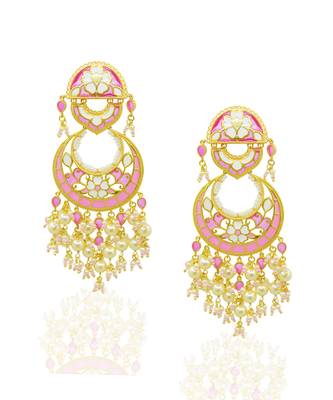 gold plated  Pink stone chandbali earrings in Sterling Silver 3