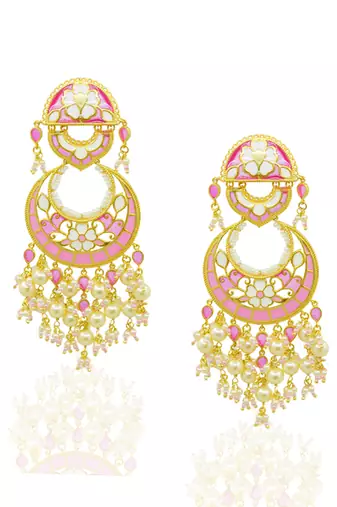 gold plated  Pink stone chandbali earrings in Sterling Silver