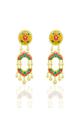 gold plated Multicolor pearl dangler earrings in Sterling Silver