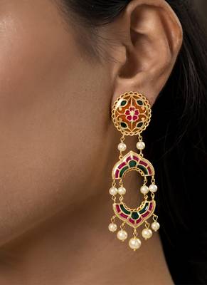 gold plated Multicolor pearl dangler earrings in Sterling Silver 1