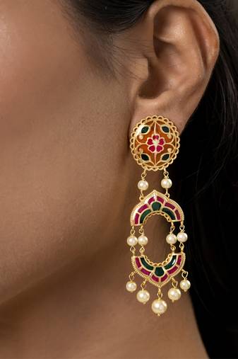 gold plated Multicolor pearl dangler earrings in Sterling Silver