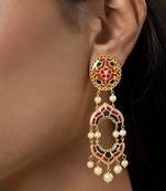 gold plated Multicolor pearl dangler earrings in Sterling Silver