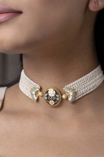 gold plated pearl choker necklace in Sterling Silver