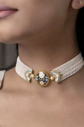 gold plated pearl choker necklace in Sterling Silver