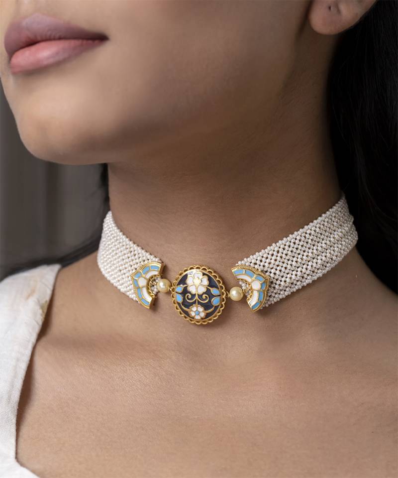 gold plated pearl choker necklace in Sterling Silver