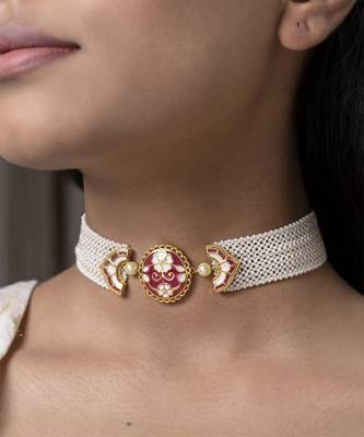 gold plated pearl choker necklace in Sterling Silver 1