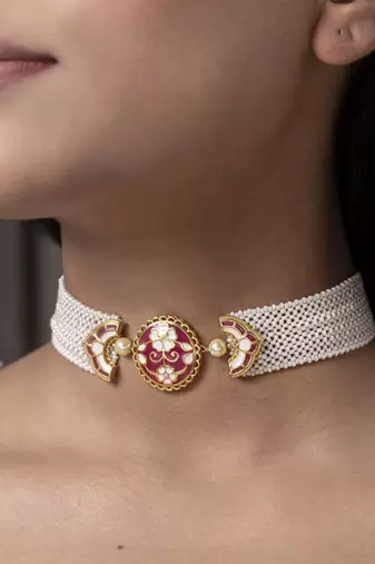 gold plated pearl choker necklace in Sterling Silver