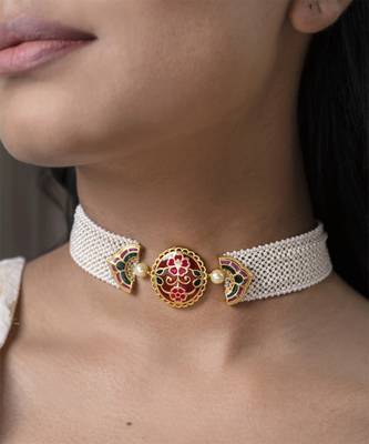gold plated Multicolor choker necklace in Sterling Silver 1