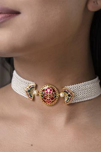 gold plated Multicolor choker necklace in Sterling Silver