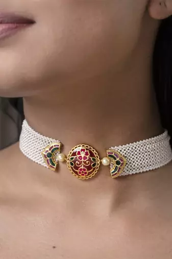 gold plated Multicolor choker necklace in Sterling Silver