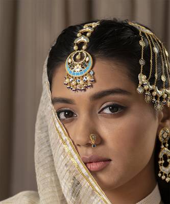 gold plated Blue stone mangtikka in Sterling Silver 1