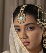 gold plated Blue stone mangtikka in Sterling Silver