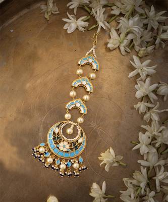 gold plated Blue stone mangtikka in Sterling Silver 3