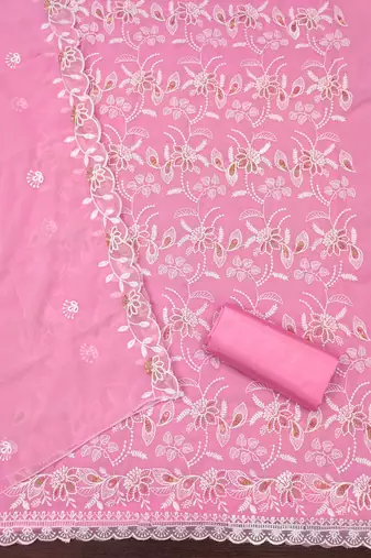 Women's baby pink heavy thread embroidery georgette dress material