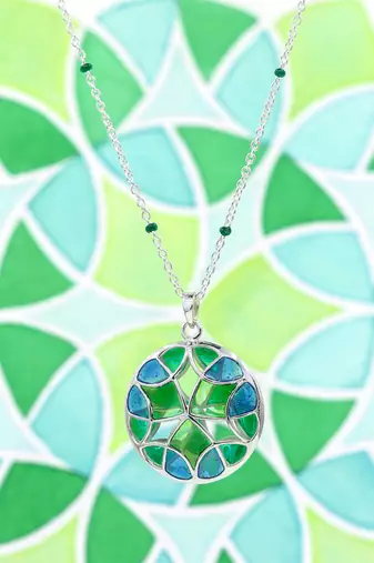 Multicolor stone pendant necklace in Sterling Silver