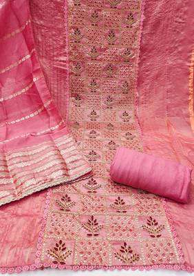 Women's pink thread sequence & embroidery fandy silk dress material 2