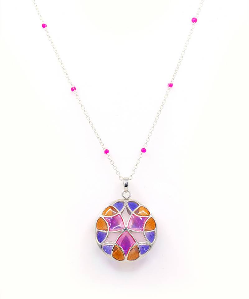 Multicolor stone pendant necklace in Sterling Silver