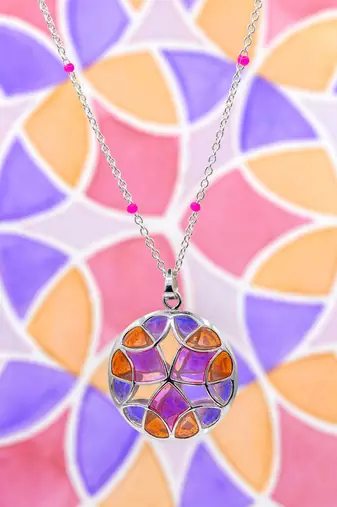 Multicolor stone pendant necklace in Sterling Silver