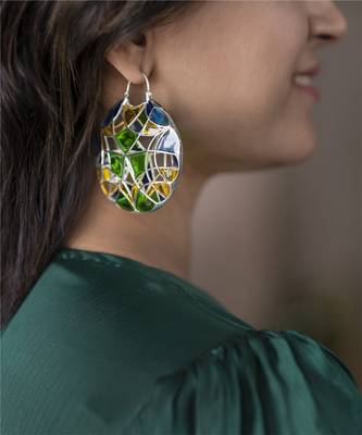 Multicolor stone Dangler earrings in sterling silver 4