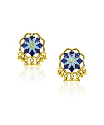 gold plated Blue stone stud earrings in sterling silver 1