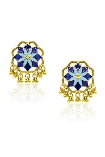 gold plated Blue stone stud earrings in sterling silver