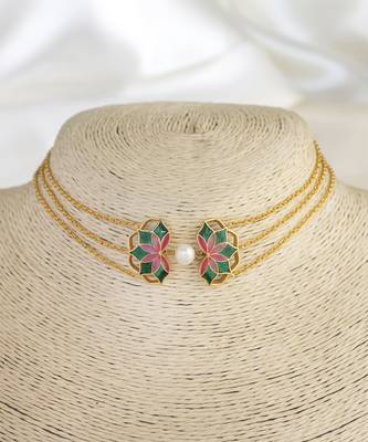 gold plated Multicolor choker necklace in sterling silver 2