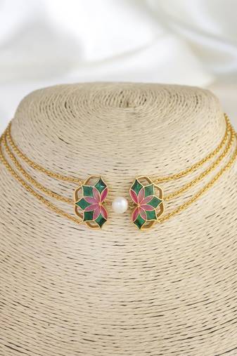 gold plated Multicolor choker necklace in sterling silver